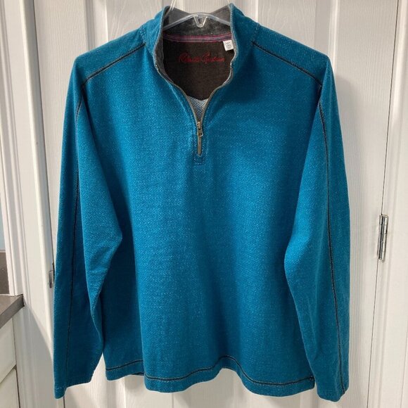 Robert Graham Aqua Blue 1/4 Zip Pullover Sweater Mock Neck Size 2XL - Picture 1 of 8